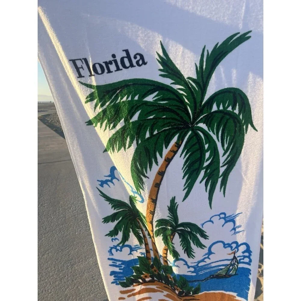 Vintage 80s Elaine FLORIDA beach palm tree souvenir towel retro colorful